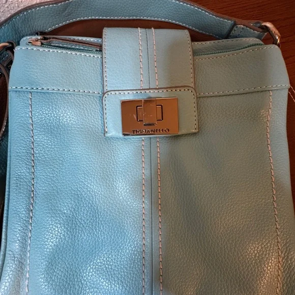 Tignanello Tiffany Blue Leather Crossbody Bag - Picture 1 of 9